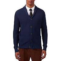 Kallspin Men's Wool Blend Shawl Collar Cardigan Sweater Button Down Knitwear with Pockets