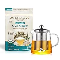 Organic CCF Ginger Tea with Glass TeaPot | Ayurvedic Cumin, Coriander, Fennel, Ginger Loose Leaf Tea for Digestion