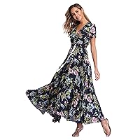 VintageClothing Women's Floral Maxi Dresses Boho Button Up Split Summer Casual Long Dress Beach Party Dress