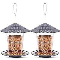 Bird Feeders for Outdoors, eWonLife Bird Feeder Outside Hanging, Squirrel Proof, Easy Clean and Fill, Adjustable Feeder with Sturdy Wire and Roof, Plastic, for Garden, Backyard, Terrace(25 OZ/Pack)