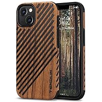 TENDLIN Compatible with iPhone 13 Case Wood Grain with Leather Outside Design TPU Hybrid Case (Red Sandalwood)