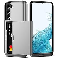 Nvollnoe for Samsung S22 Case with Card Holder 5G 6.1 inch Slim Dual Layer Heavy Duty Protective Galaxy S22 Case Hidden Card Slot Wallet Case for Samsung S22(Silver)