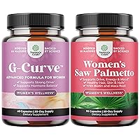 Bundle of G-Curve Breast and Butt Enhancer Pills May Support Voluptuous Curves and Extra Strength Saw Palmetto for Women - DHT Blocker Thickening Hair Vitamins for Hair Loss