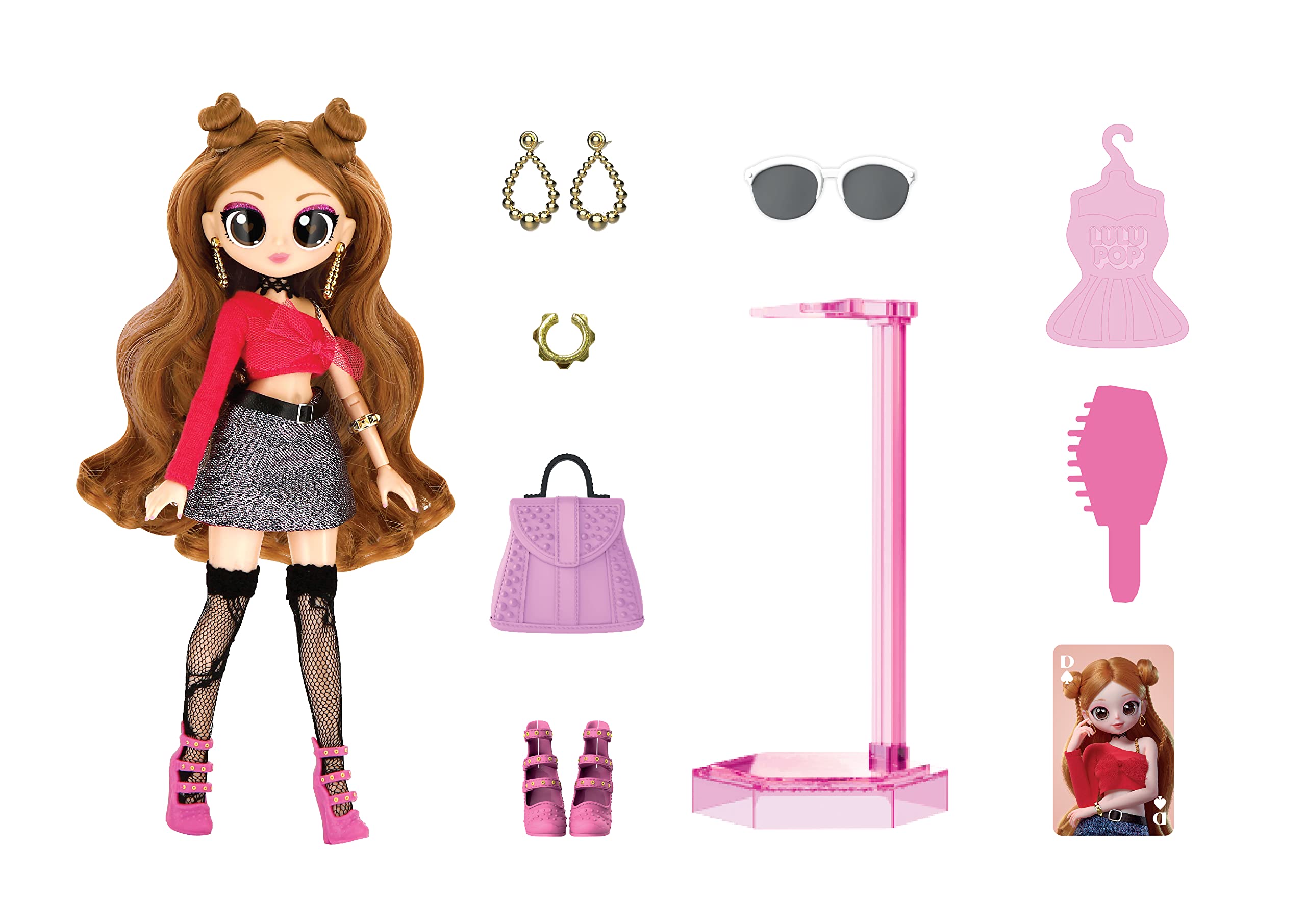 LULUPOP Daisy Ella K-pop Fashion Doll with Stand & Accessories Including Purse, Earrings, Sunglasses, Heels, Brush & More, Toy for Girls 3 Years Old and Up