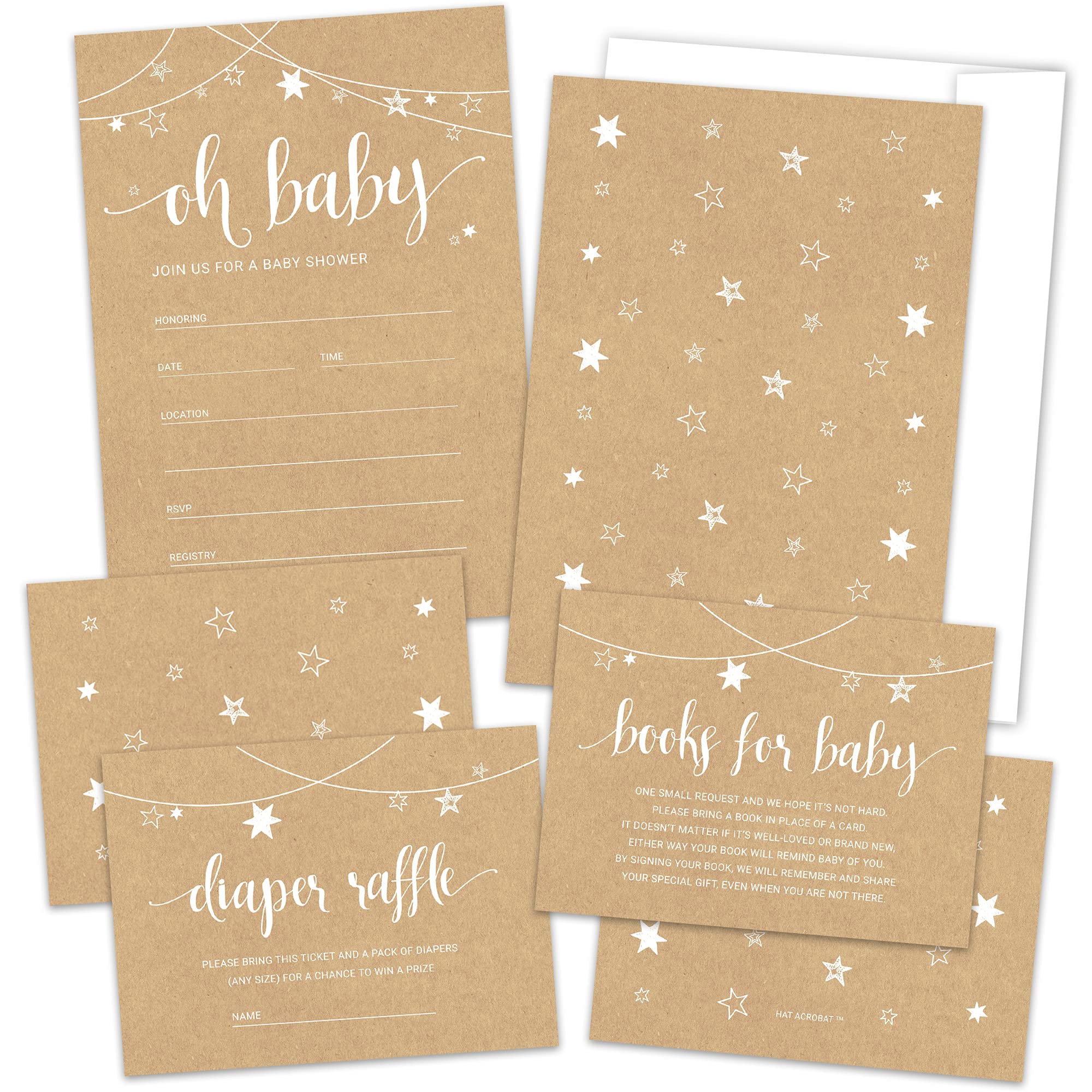 Hat Acrobat - Cute and Rustic Baby Shower Invites with Diaper Raffle Tickets- Double-Sided 25 Cards Each with Envelopes (25)
