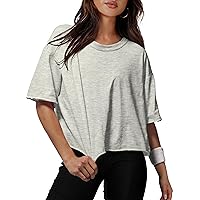 XIEERDUO Cotton Tshirts for Women Drop Shoulder Round Neck Oversized Crop Tops Workout Tops Tees