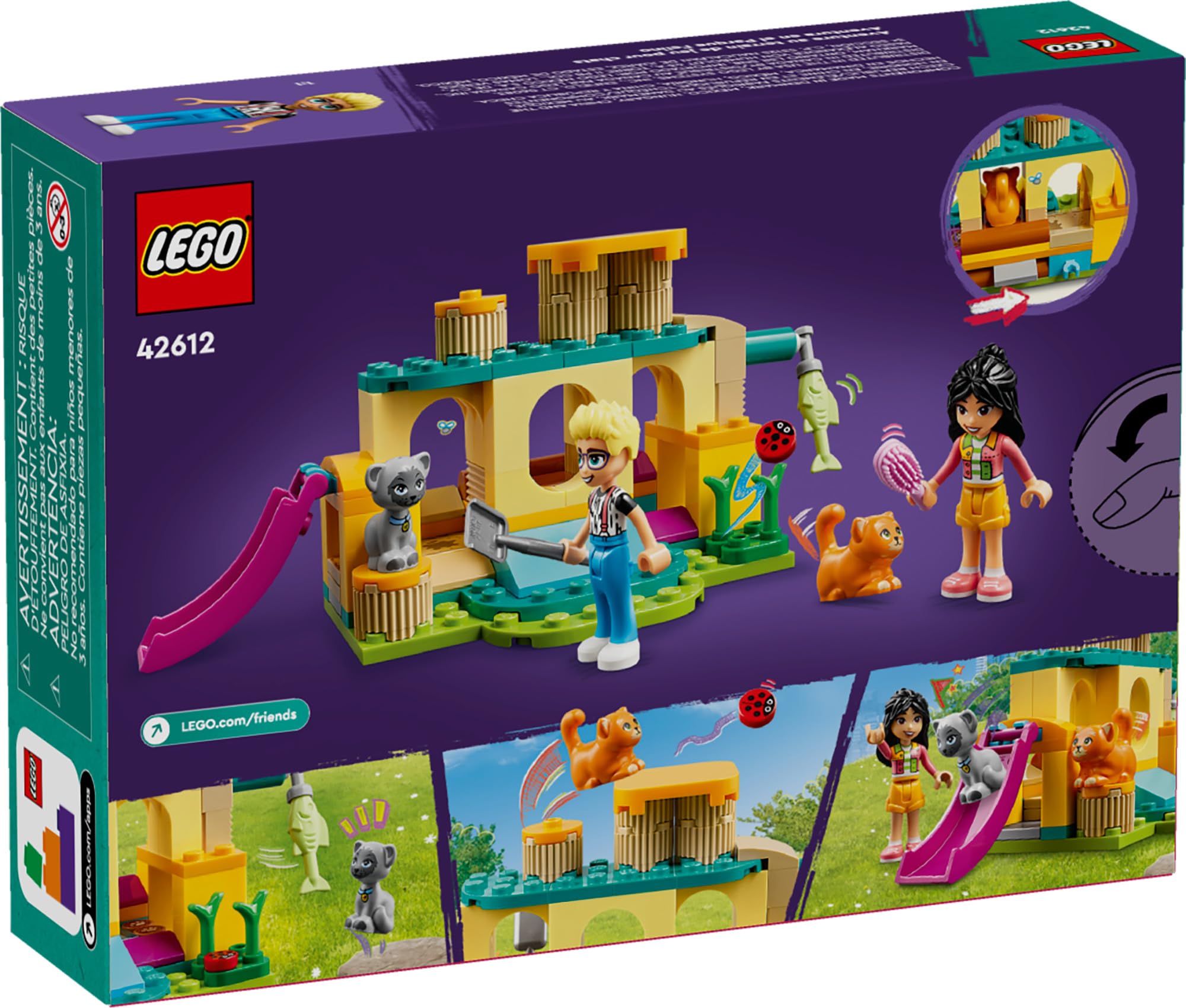 LEGO Friends Cat Playground Adventure, Animal Toy with Figures, Gift Set Idea for Kids, Girls and Boys 5 Years and Up, Pretend Play with Mini-Doll Characters Olly and Liann, 42612