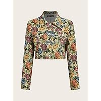 Jackets Women for Jackets - Allover Floral Print Crop Jacket (Color : Multicolor, Size : Medium)