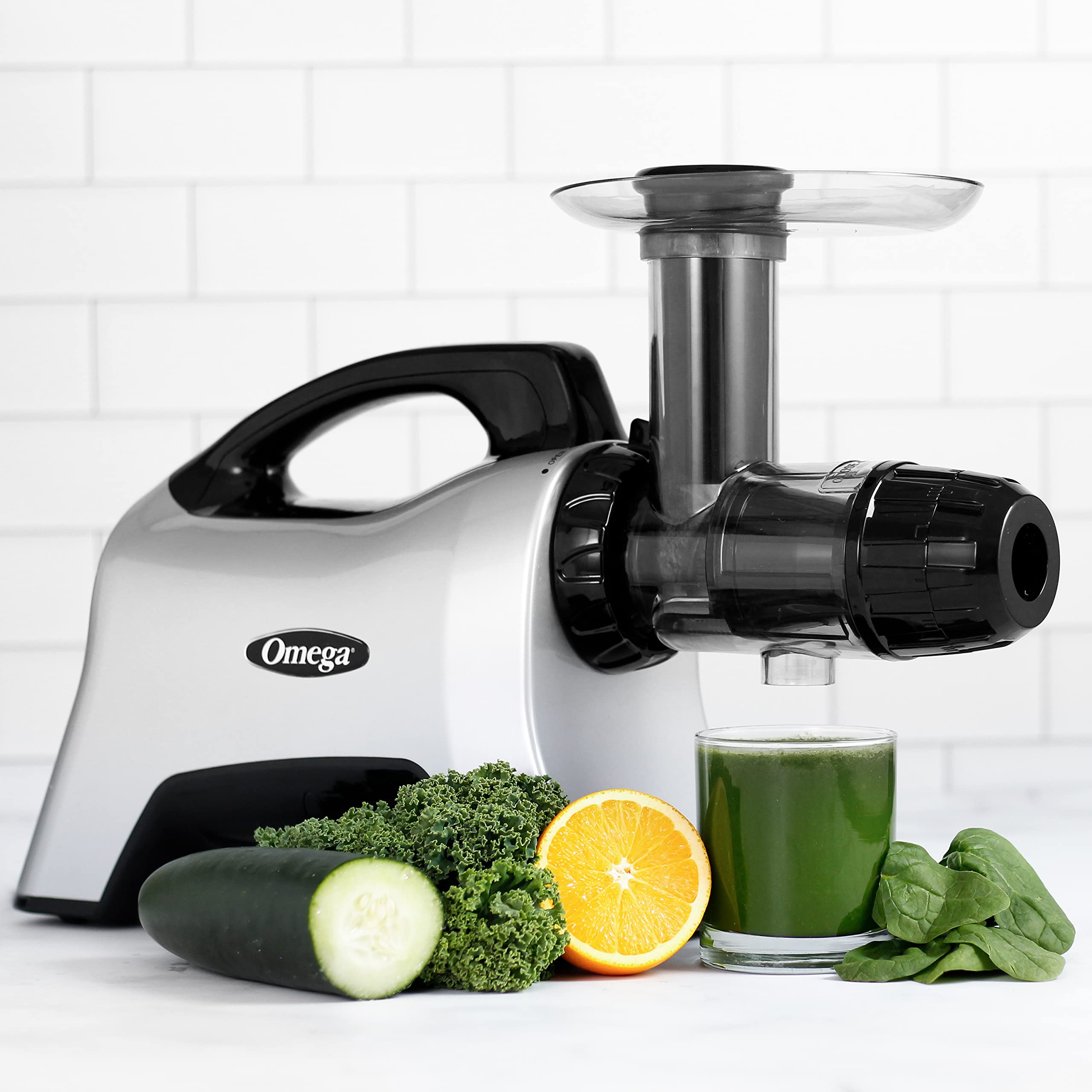 Omega Juicer NC1000HDS Juice Extractor and Nutrition System Slow Masticating BPA-FREE with Quiet Motor and Reverse Easy to Clean, 200-Watt, Silver