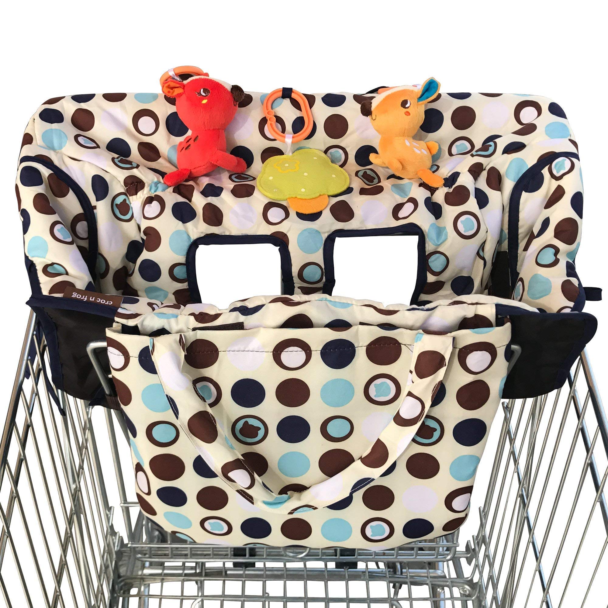 Shopping Cart Cover for Baby and High Chair Cover - 2 in 1 - Cart Cover for Girl or Boy - Soft Padded - 3 Toy Loops and Bottle Holder Included - Easy to Fold and Carry - Machine Washable - Perfect Baby Shower Gifts or Favors