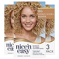 Nice'n Easy Permanent Hair Dye, 8G Medium Golden Blonde Hair Color, Pack of 3