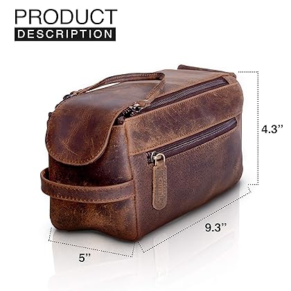 KOMALC Premium Buffalo Leather Unisex Toiletry Bag Travel Dopp Kit