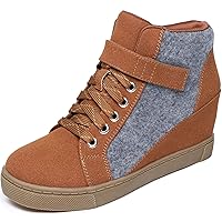 Athlefit Women's Lace Up Wedge Sneakers High Top Fashion Sneakers Ankle Booties