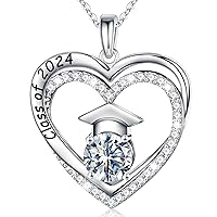 Ursilver Graduation Gifts for Her 2024, S925 Sterling Silver Birthstone Necklace Engraved Class of 2024 Pendant Graduation Necklaces High School College Graduation Gifts for Her 2024