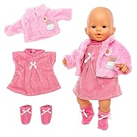 ENOCHT 3 Pieces Baby Doll Clothes Pink Dress with Coat Socks for 14-18 Inch Doll Sweet Cute Doll Clothes for New Born 15 Inch Baby Dolls