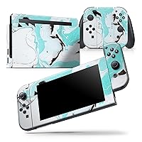Compatible with Nintendo Switch Console + Joy-Con - Skin Decal Protective Scratch-Resistant Removable Vinyl Wrap Cover - Black and Teal Textured Marble