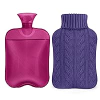 Hot Water Bottle with Knitted Cover, 2L Hot Water Bag for Hot and Cold Compress, Hand Feet Warmer, Ideal for Menstrual Cramps, Neck and Shoulder Pain Relief, Purple
