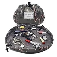 Lay-n-Go Cosmo Drawstring Makeup Bag Organizer, Water-Resistant Cosmetic Pouch for Travel, Stylish & Durable Toiletry Bag, Machine Washable, Large Capacity, 20-Inch, Grit, Grace & Gratitude
