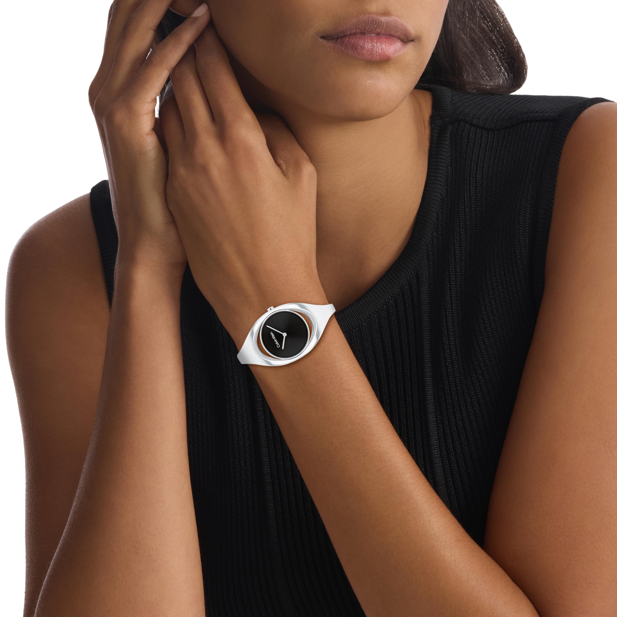 Calvin Klein Women's CK Elation Wristwatch, 2 Hand, Stainless Steel, Minimalistic Bangle Style, (Model:25200392)