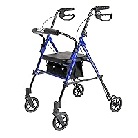 Lumex Set n' Go Rollator, Height-Adjustable Walker with Seat, Fits Short and Tall People, Blue