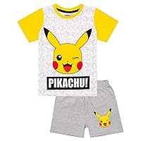 Pokemon Pikachu Face Grey Yellow Boy's Kids Short Pyjamas Nightwear Set