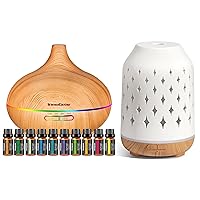 400ml Aromatherpy Diffuser with 10 Essential Oils Set & 150ml Ceramic Diffuser with Celestial Star Engravings, with Adjustable Mist 7 Color Lights Waterless Auto Off, Pack of 2