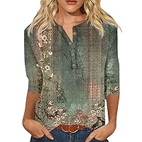 Womens Tops 2024 Colorful Print 3/4 Sleeve V Neck Comfy Loose Womens Casual Tops Short Sleeve Shirts Blouses Top