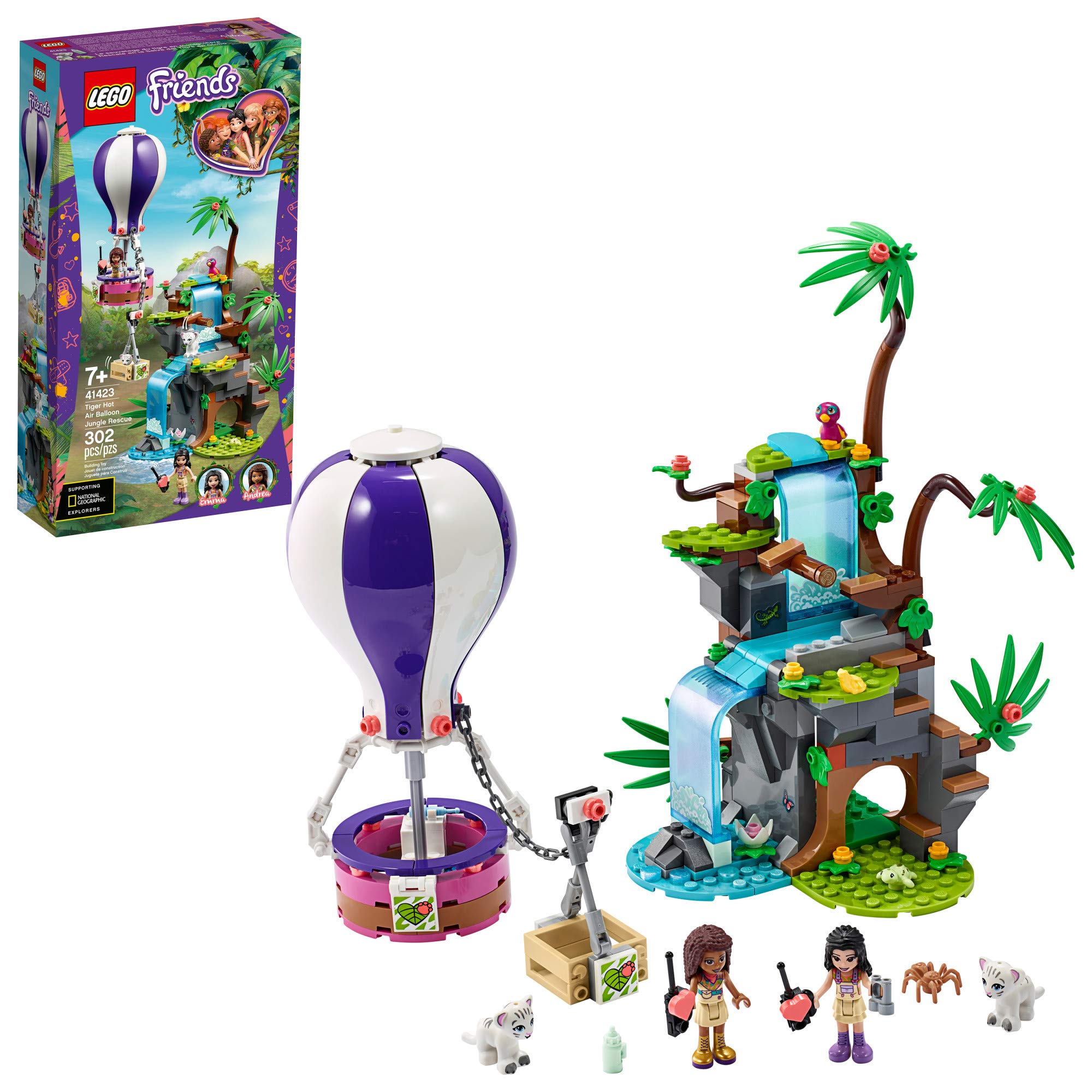 LEGO Friends Tiger Hot Air Balloon Jungle Rescue 41423 Friends Adventure Set Features a Toy Hot Air Balloon Friends Buildable Figures for Hours of Creative Fun (302 Pieces)