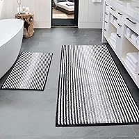 BSICPRO Bathroom Rugs and Mats Sets, 2 Piece Thick Absorbent Chenille Bath Mat Rug Set Non Slip, Soft Shaggy Bath Room Floor Mats for Bathroom, Machine Washable (20
