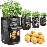 JJGoo Potato Grow Bags, 4 Pack 10 Gallon with Flap and Handles Planter Pots for Onion, Fruits, Tomato, Carrot - Black