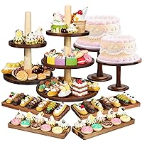 8 Pcs Acacia Wood Cake Stand Set, Tiered Wood Cupcake Stand, Dessert Display Plate, Rustic Cake Stand, Rectangular Wooden Serving Trays for Birthday Wedding Baby Shower, Farmhouse Decorations