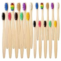 Kids Bamboo Toothbrushes & Adults Toothbrushes 20 Count, Colorful Soft Bristles Toothbrushes for Children Parents, Eco Friendly Biodegradable Manual Wooden Tooth Brushes