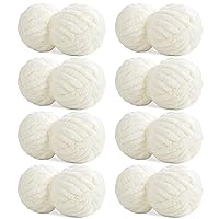 HOMBYS White Chunky Chenille Yarn for Hand Knitting,Fluffy Soft Jumbo Yarn Crocheting,Super Bulky Big Yarn for Chunky Blanket,Large Thick Arm Knitting Yarn,8 Pack Plush Fuzzy Yarn