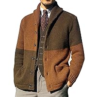 Men's Shawl Collar Cardigan Sweaters Color Block Regular Fit Knit Button Down Sweater Cardigans With Pockets