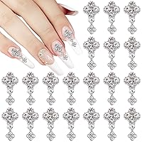 20PCS Shiny Four Leaf Clover Nail Charms, Dangle Nail Gems, 3D Crystal Flower Nail Art Decorations, Nail Rhinestones for Acrylic Nails, Manicure, Nail Supplies for Women, Girls -Silver