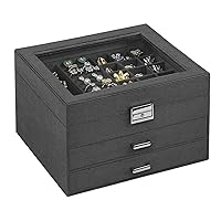 SONGMICS Velvet Jewelry Box, 3-Tier Jewelry Display Case and Organizer with Clear Glass Lid, Varying Compartments for Necklaces, Bracelets, Rings, Lock and Key, Gray UJBC158G01