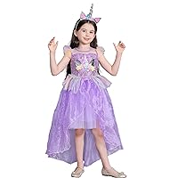 Dressy Daisy Girls Unicorn Birthday Princess Dress with Headband Party Costume Fancy Outfit with Train