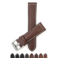 Bandini Mens Extra Long XL Leather Watch Band Strap - Classic or Buffalo Pattern - 4 Colors, With or Without White Stitch - 18mm to 30mm (Also Available in Regular Length)