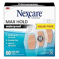 Nexcare Max Hold Waterproof Bandages, Stays On for 48 Hours, Flexible Bandages for Fingers, Knees and Heels - 60 Pack Clear Waterproof Bandages, 60 count (Pack of 1)