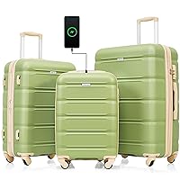 Merax Luggage 3 Piece Suitcases Sets, ABS Hardside Suit case with Spinner Wheels Lightweight TSA Lock, Pale Green, 20/24/28 Inch