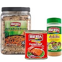 Iberia Rice and Black Beans Jar 3.4 lb. + Iberia Corne Beef 12 Oz + Iberia Adobo Without Pepper, 16 oz