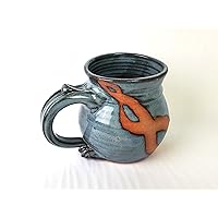 Hand Thrown Pottery Mug in Slate Blue with Rust Chain Handmade in North Carolina