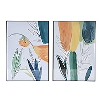 Creative Co-Op Abstract Floral Watercolor Print in Metal Frame, Set of 2
