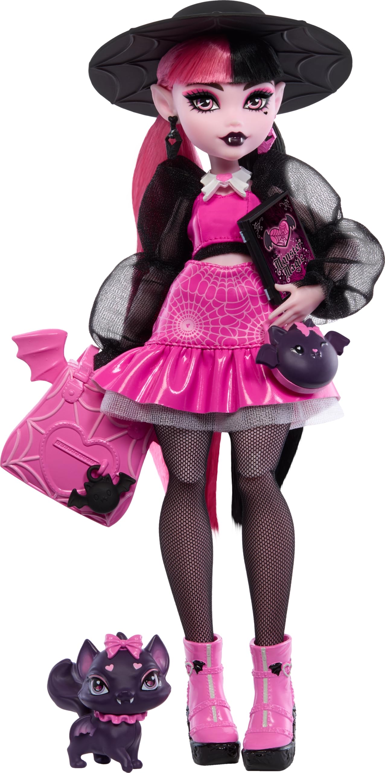 Monster High Draculaura Doll with Pet Bat-Cat Count Fabulous and Accessories like Backpack, Spell Book, Bento Box and More