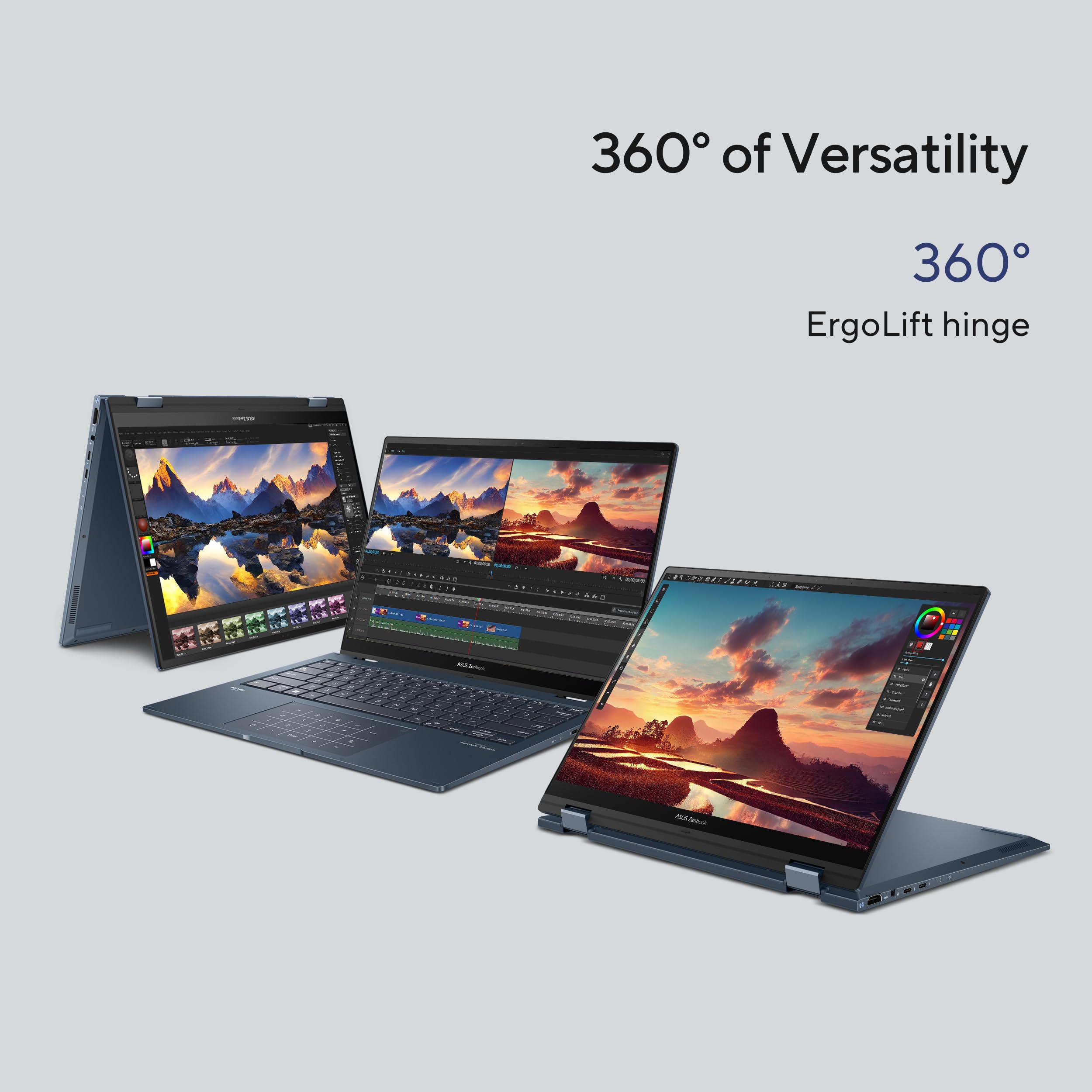 ASUS Zenbook 14 Flip OLED Laptop, 14” OLED Touch Display, Intel Evo Platform, Intel Core i7-1360P CPU, Intel Iris Xe Graphics, 16GB RAM, 1TB SSD, Windows 11 Home, Ponder Blue, UP3404VA-DS74T