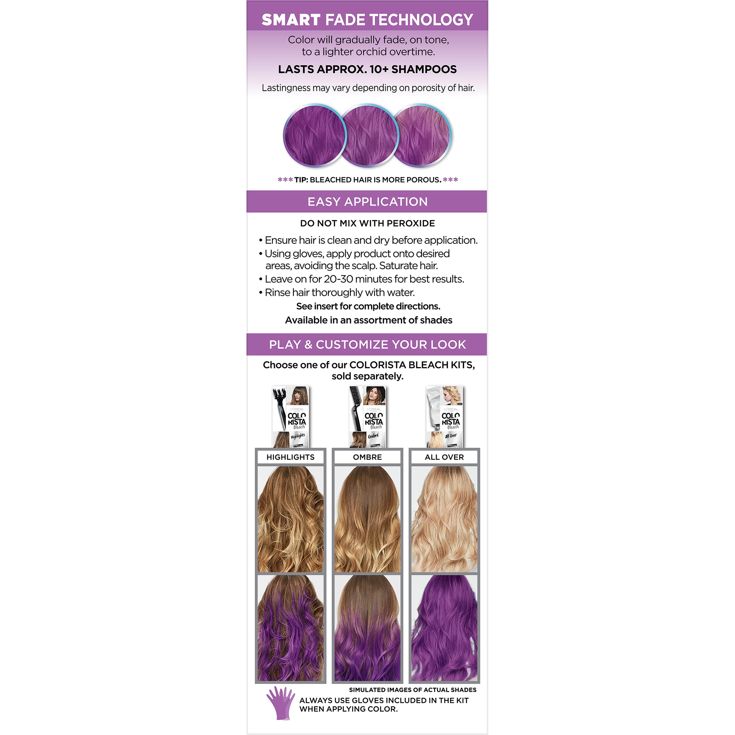 L’Oréal Paris Colorista Metallic Semi Permanent Hair Color Kit for Light Blonde or Bleached Hair, Metallic Orchid Purple