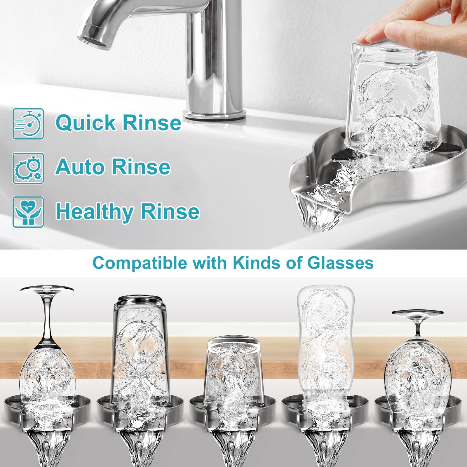 CIUOOAK Glass Rinser for Kitchen Sink, Stainless Steel Baby Bottle Washer Kitchen Sink Accessories, Automatic Flushing Metal Cup Washer
