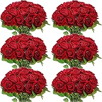 50 Pcs Artificial Rose Flower Realistic Silk Roses with Stem Bouquet of Flowers Plastic Flowers Real Looking Fake Roses for Home Wedding Centerpieces Party Decorations (Burgundy)