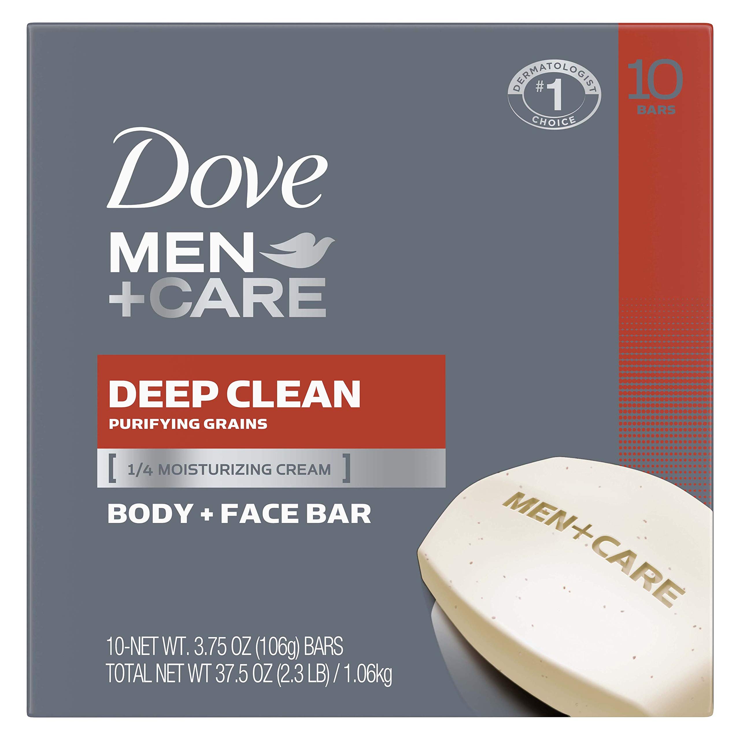 Dove Men+Care Men's Bar Soap More Moisturizing Than Bar Soap Deep Clean Soap Bar that Effectively Washes Away Bacteria, Nourishes Your Skin 3.75 oz 10 Bars,10 Count(Pack of 1)