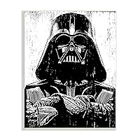 Stupell Industries Black and White Star Wars Darth Vader Distressed Wood Etching Wall Plaque Art Design By Artist Neil Shigley, 13 x 19